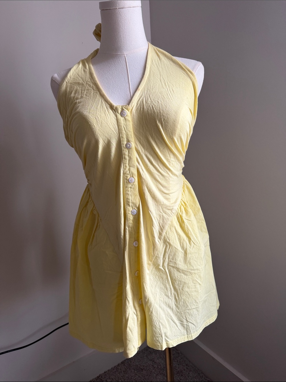 Yellow Halter Button-Front Sundress